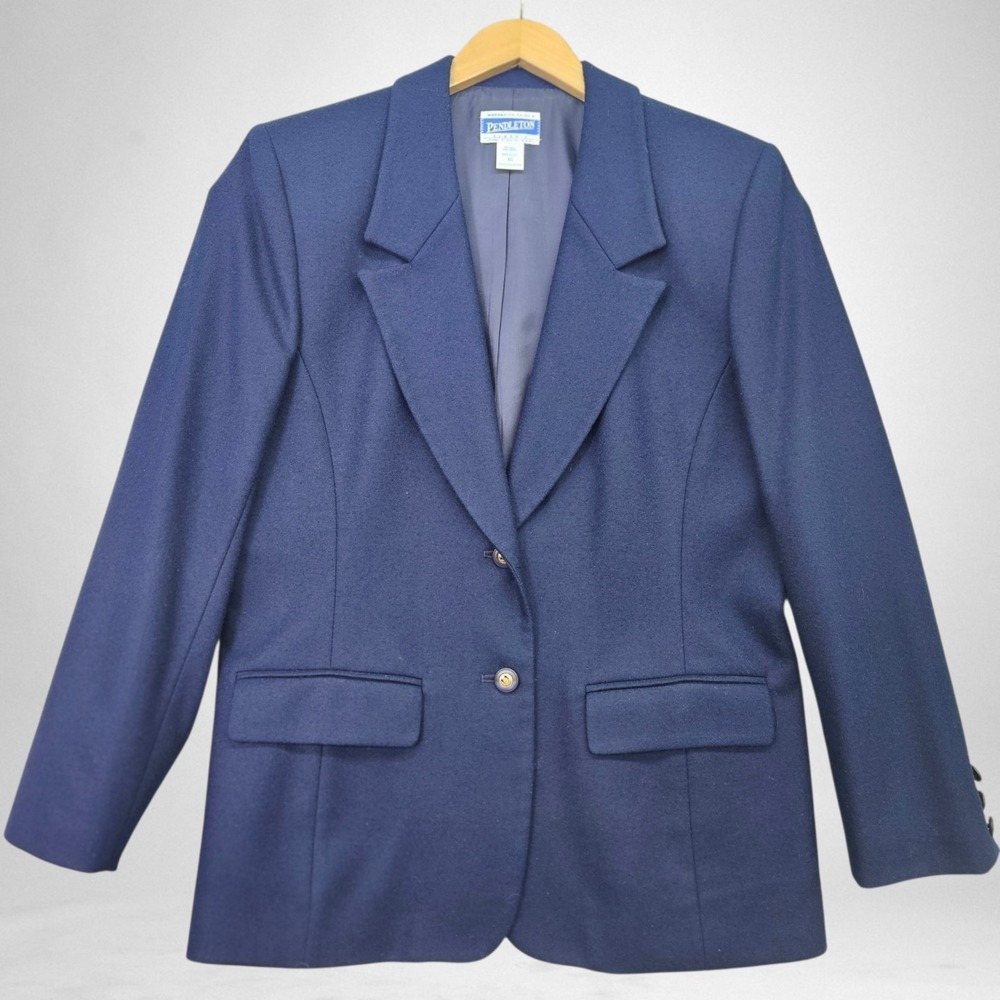 Pendleton Wool Blazer Women 10 Navy USA Made Tailored Old‎ Money Office Jacket